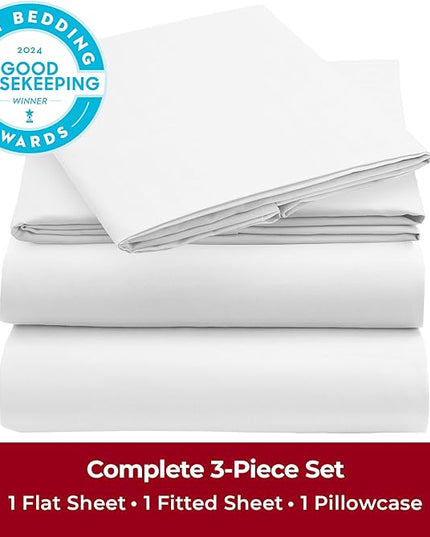 Mellanni Twin Sheets Set - 3 PC Iconic Collection Bedding Sheets & Pillowcases - Hotel Luxury, Extra Soft, Cooling Bed Sheets - Deep Pocket up to 16 inch (Twin, Striped White) - LeafyLoom