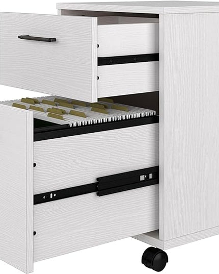 Bush Furniture Key West 60W L Shaped Desk with 2 Drawer Mobile File Cabinet in Pure White Oak - LeafyLoom