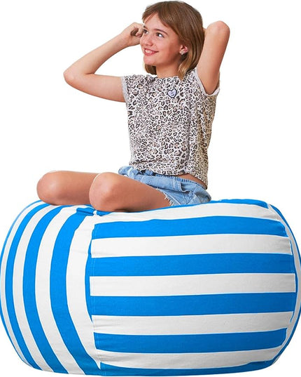 Aubliss Stuffed Animal Bean Bag Storage Chair (Blue/White Striped, Large (38'')) - LeafyLoom