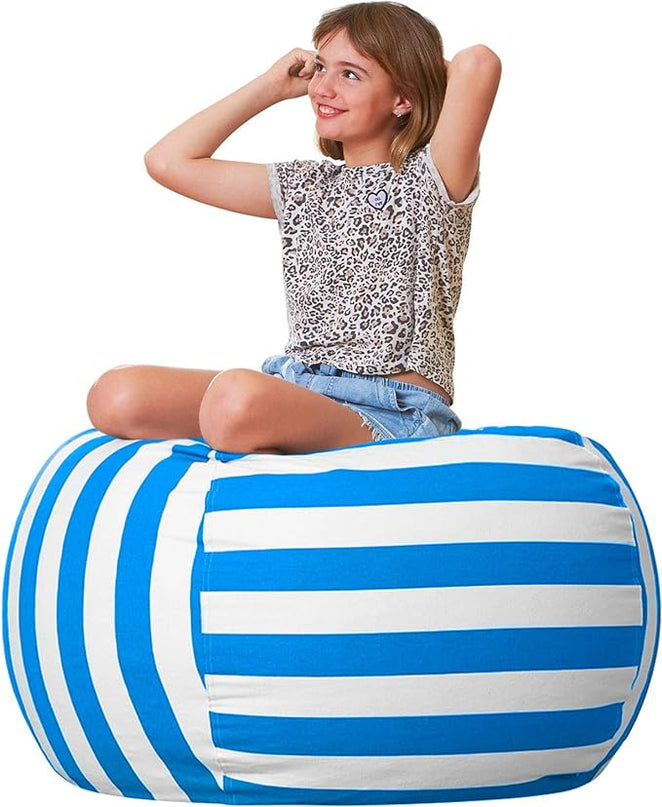 Aubliss Stuffed Animal Bean Bag Storage Chair (Blue/White Striped, Large (38'')) - LeafyLoom