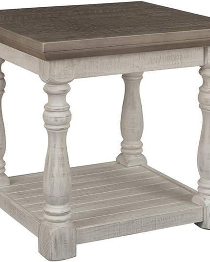 Signature Design by Ashley Havalance Farmhouse Lift Top Coffee Table, Gray & White with Weathered Finish & Havalance Farmhouse Square End Table - LeafyLoom