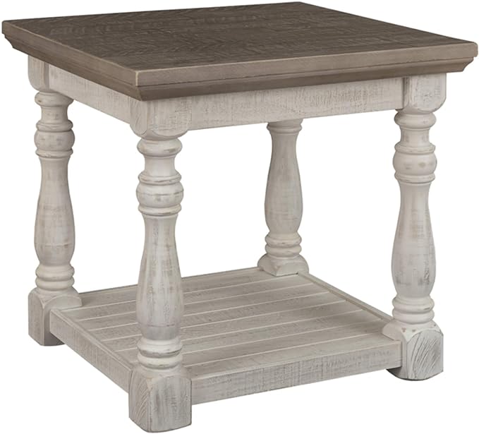 Signature Design by Ashley Havalance Farmhouse Lift Top Coffee Table, Gray & White with Weathered Finish & Havalance Farmhouse Square End Table - LeafyLoom