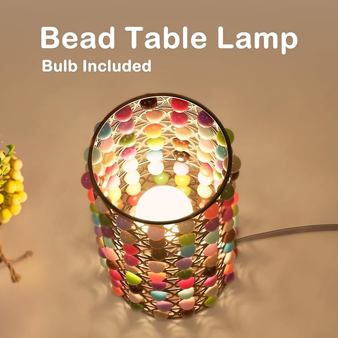 Colorful Beads Table Lamp-Cute Lamp for Girls Room, Unique Lampshade, Bulb Included - LeafyLoom