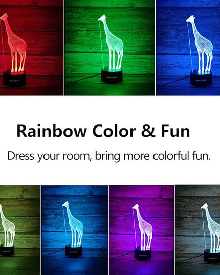 Giraffe 3D Lamp Gifts for Boys Girls Room, Night Light Toys Bedside Decor Gifts for Kids Baby, 7 Colors Changing Nightlight with Smart Control - LeafyLoom