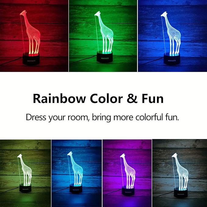 Giraffe 3D Lamp Gifts for Boys Girls Room, Night Light Toys Bedside Decor Gifts for Kids Baby, 7 Colors Changing Nightlight with Smart Control - LeafyLoom
