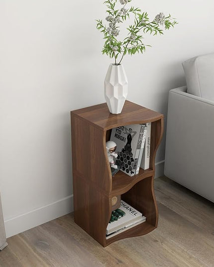 ECYIL Double Layered Independent Storage Rack, Full Circular Color Blocking Bookshelf, Suitable for Home, Office, Living Room, etc (walnut1) - LeafyLoom