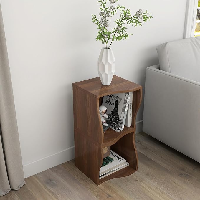 ECYIL Double Layered Independent Storage Rack, Full Circular Color Blocking Bookshelf, Suitable for Home, Office, Living Room, etc (walnut1) - LeafyLoom