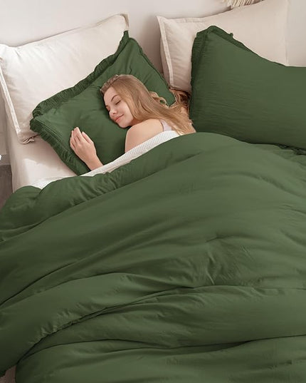 Andency Olive Green Comforter Set Queen, 3 Pieces Boho Tassel Lightweight Bedding Comforter Sets, All Season Soft Fluffy Fringe Bed Set (90x90In Comforter & 2 Pillowcases) - LeafyLoom
