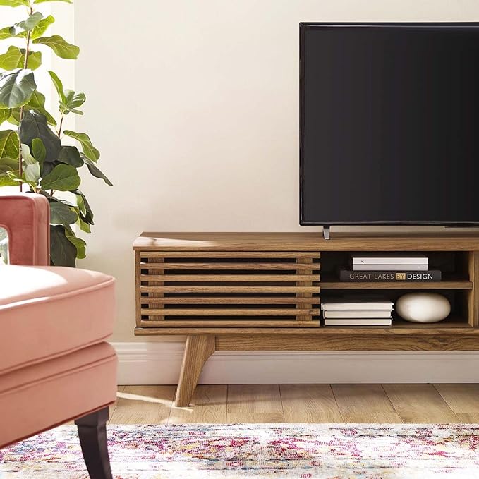 Modway Render 70" Mid-Century Modern Low Profile Media Console TV Stand, 70 Inch, Walnut Walnut - LeafyLoom
