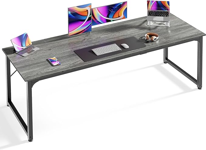 Computer Desk, 70 Inch Office Desk, Gaming Desk with Storage, Writing Desk Work Desk for Home Office, Study, Long Simple Desk, Large Legroom, Metal Frame, Grey - LeafyLoom