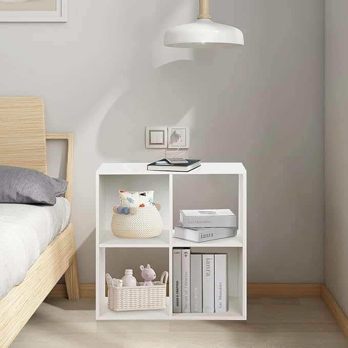 PACHIRA E-Commerce Wooden Storage Cubes Bookcase, Unit Shelf, Closet Cabinet, Organizer Rack in Living Room, Bedroom, Study, 4 Cube, White - LeafyLoom