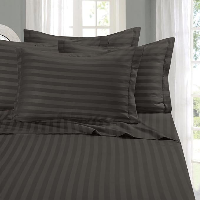 Elegant Comfort Softest and Coziest 4-Piece Sheet Set - 1500 Premium Hotel Quality Microfiber - Luxurious Wrinkle Resistant 4-Piece Damask Stripe Bed Sheet Set, Twin, Grey - LeafyLoom