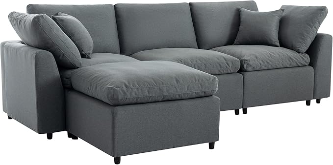 104.3" L-Shaped Convertible Sectional Sofa with Reversible Sleeper Chaise, Down Filled Upholstery Corner Couch w/Armrest for Living Room, Apartment, Office, Dark Gray, 104.3 Inch - LeafyLoom