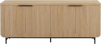 Walker Edison Modern Scandinavian Fluted Door Kitchen Storage Sideboard Buffet Cabinet Console, 69 Inch, Coastal Oak/Black - LeafyLoom