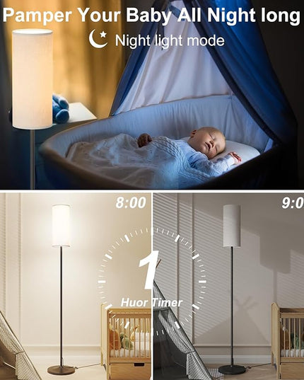 LED Floor Lamp for Living Room, Dimmable Standing Lamps with Foot Switch,Remote Custom Color Temperature Black Pole Lamp with Lampshade,12W Led Bulb Tall Lamps for Bedroom Office Kid Room - LeafyLoom