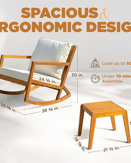 Solid Wood Louis Chairs Set of 2 with End Table, Onesize, Rocking Design - LeafyLoom