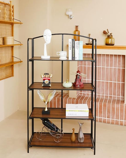 No Assembly Folding Bookshelf, 4 Tier Black Bookshelf, Metal Book Shelf for Storage, Folding Bookcase for Office Organization and Storage, 12.87" D x 30.9" W x 55.71" H - LeafyLoom
