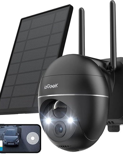 Security Cameras Wireless Outdoor, 2K Solar Security Camera System 360° PTZ with Spotlight & Siren, ieGeek 2.4Ghz Outdoor Security Cameras,Color Night Vision, Work with Alexa, PIR, 2-Way Talk, IP65 ieGeek