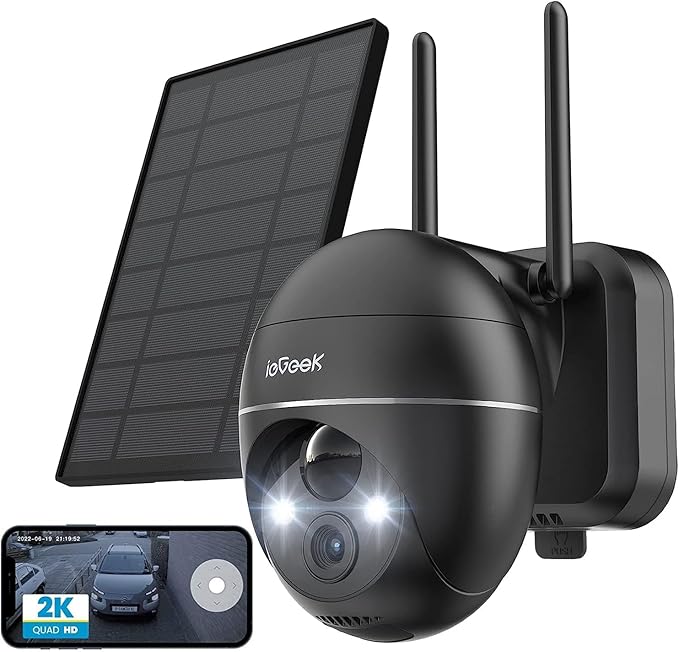 Security Cameras Wireless Outdoor, 2K Solar Security Camera System 360° PTZ with Spotlight & Siren, ieGeek 2.4Ghz Outdoor Security Cameras,Color Night Vision, Work with Alexa, PIR, 2-Way Talk, IP65 ieGeek