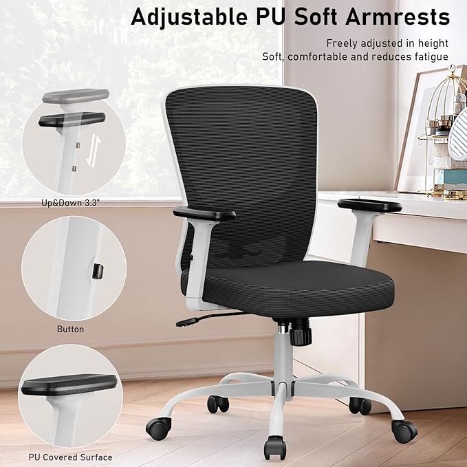 Office Chair, Ergonomic Desk Chair with Adjustable High Back, Breathable Mesh Computer Chair with Adjustable Armrests, Rolling Swivel Comfy Task Chairs, Executive Chair for Home Office - LeafyLoom