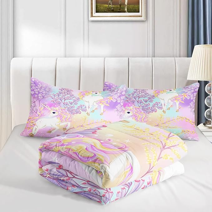 CVHOUSE Rainbow Unicorn Bedding Full Size,Rainbow Unicorn Bedding Set for Girls Kids Teens,Rainbow Unicorn Comforter Set Unicorn Duvet Set Unicorn Quilt Set Girls Room Decor 3 Pieces - LeafyLoom