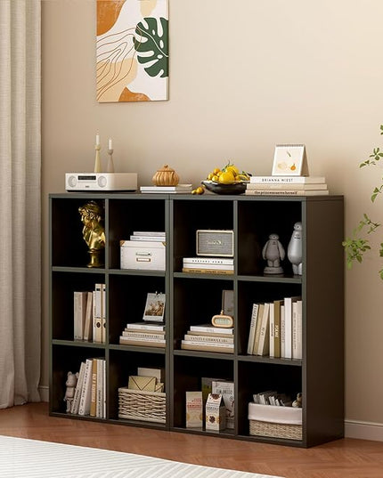 6-Cube Storage Shelf Bookcase - Wooden 3-Tier Floor Standing Open Bookshelf for Home and Office, Display Cabinet, Black - LeafyLoom