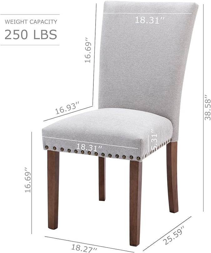 COLAMY Upholstered Parsons Dining Chairs Set of 4, Fabric Dining Room Kitchen Side Chair with Nailhead Trim and Wood Legs - Light Grey - LeafyLoom