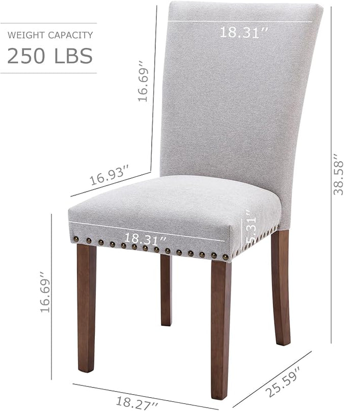 COLAMY Upholstered Parsons Dining Chairs Set of 6, Fabric Dining Room Kitchen Side Chair with Nailhead Trim and Wood Legs - Light Grey - LeafyLoom