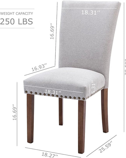 COLAMY Upholstered Parsons Dining Chairs Set of 2, Fabric Dining Room Kitchen Side Chair with Nailhead Trim and Wood Legs - Light Grey - LeafyLoom