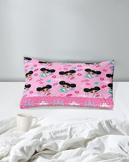 Girl Comforter Set Twin Size, Black Girl Comforter Set, African American Little Girl Twin Comforter Sets Decor for Girls Bedroom 2 Piece Pink Twin Quilt Set with 1 Comforter 1 Pillowcases - LeafyLoom