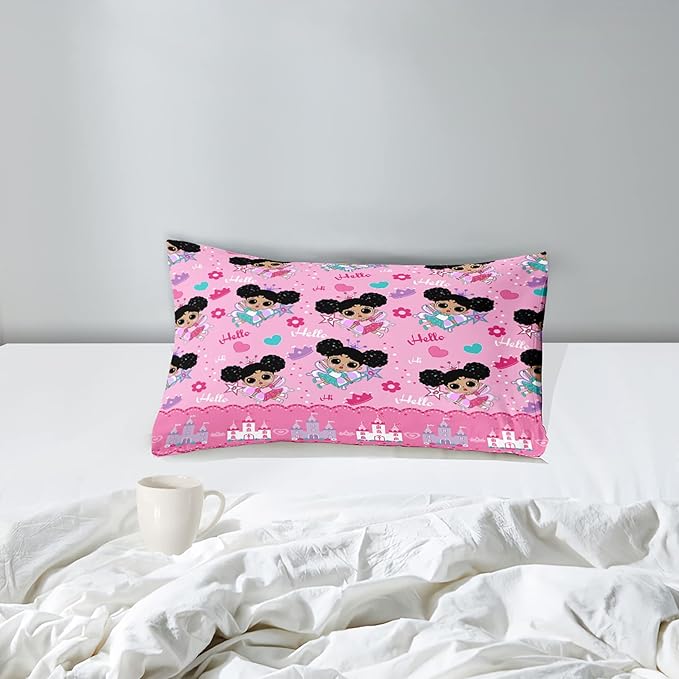 Girl Comforter Set Twin Size, Black Girl Comforter Set, African American Little Girl Twin Comforter Sets Decor for Girls Bedroom 2 Piece Pink Twin Quilt Set with 1 Comforter 1 Pillowcases - LeafyLoom