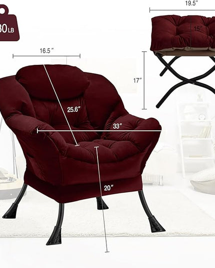 Lazy Chair with Folding Ottoman Modern Large Accent Chair,Contemporary Lounge Leisure Sofa Chair with Armrests Upholstered Sofa Armchair Reading Chair for Bedroom,Dorm & Office,Dusty Rose - LeafyLoom