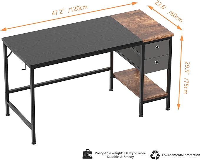 HOMIDEC Office Desk, Computer Desk with Drawers 47" Study Writing Desks for Home with Storage Shelves, Desks & Workstations for Home Office Bedroom - LeafyLoom
