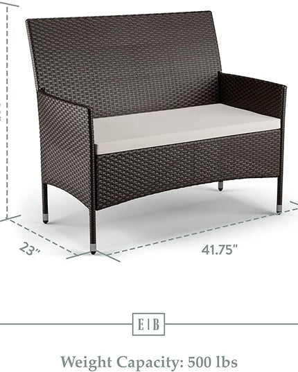 Edenbrook Bayview Rattan Patio Furniture - Outdoor Furniture Set, Set of Three: Loveseat and 2 Chairs, Brown Rattan/Cream - LeafyLoom