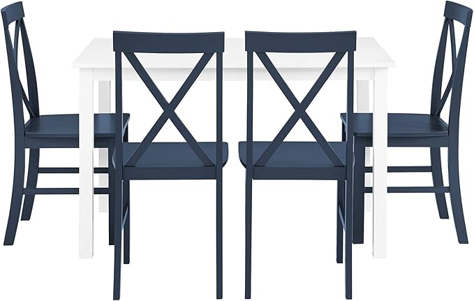 Walker Edison Bennet Bennett Farmhouse 5 Piece Table and X Back Chair Dining Set, Set of 5, Navy Blue - LeafyLoom