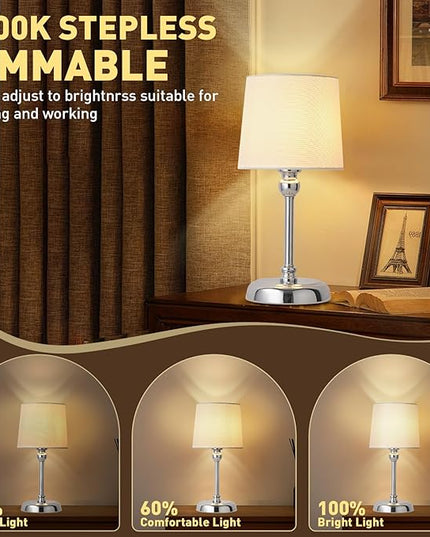 Cordless LED Table Lamp, 6000mAh Rechargeable Bedside Night Lamp for Bedroom, Portable Touch Stepless Dimmable Battery Operated Lamp, Ambient Light for Patio Restaurant(Chrome S) - LeafyLoom