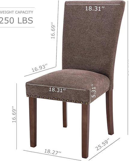 COLAMY Upholstered Parsons Dining Chairs Set of 4, Fabric Dining Room Kitchen Side Chair with Nailhead Trim and Wood Legs - Brown - LeafyLoom