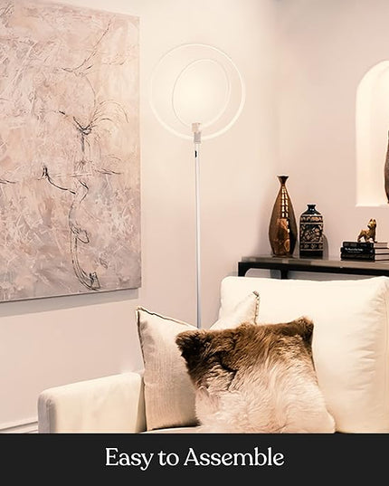 Brightech Eclipse Dimmable LED Floor Lamp, Modern Torchiere Floor Lamp for Living Rooms & Offices – Super Bright Tall Lamp with Dimmable Options for Reading, Standing Lamp Living Room Décor - Silver - LeafyLoom