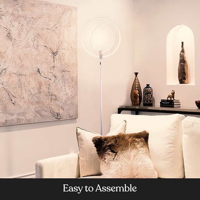Brightech Eclipse Dimmable LED Floor Lamp, Modern Torchiere Floor Lamp for Living Rooms & Offices – Super Bright Tall Lamp with Dimmable Options for Reading, Standing Lamp Living Room Décor - Silver - LeafyLoom
