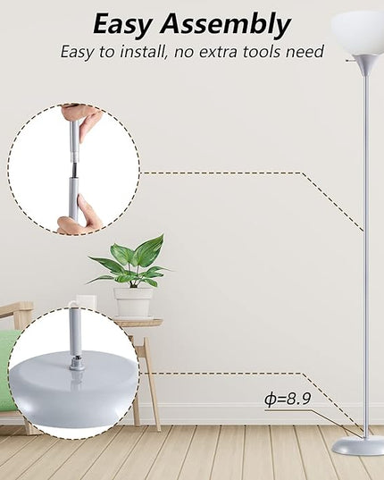 Floor Lamp, Standing Lamp, Modern Floor Lamp with Drop-Resistant White Lampshade, E26 Socket, Industrial Floor Lamp for Living Room Bedroom Study Office - LeafyLoom
