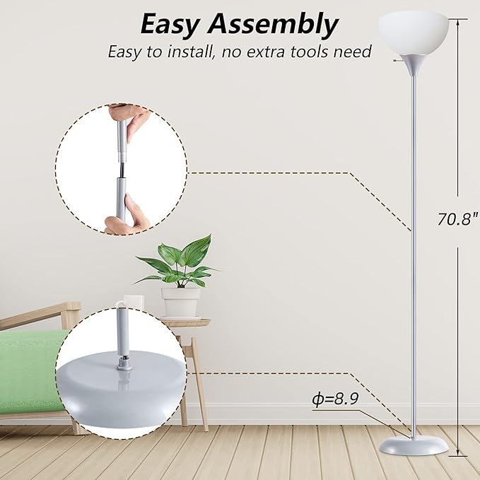 Floor Lamp, Standing Lamp, Modern Floor Lamp with Drop-Resistant White Lampshade, E26 Socket, Industrial Floor Lamp for Living Room Bedroom Study Office - LeafyLoom