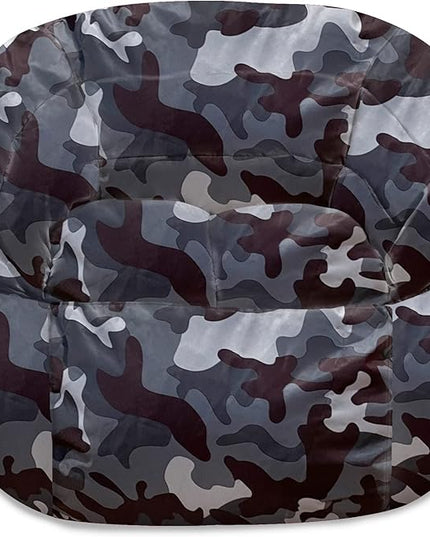 Posh Creations Structured Comfy Bean Bag Chair for Gaming, Reading and Watching TV, Sonoma Lounge, Nylon - Camo Dark and Black Gray - LeafyLoom