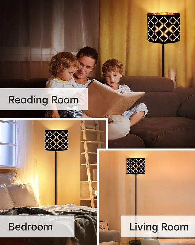 BoostArea Industrial Floor Lamp, Standing Lamp, 6W LED Floor Lamps with Black Lampshade, 2700K, Foot Switch, E26 Socket, 58" Tall Metal Pole Lamp, Simple Floor Lamps for Living Room/Bedroom/Farmhouse - LeafyLoom