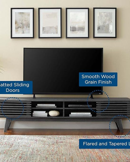 Modway Render Mid-Century Modern Low Profile 70 Inch Media Console TV Stand in Charcoal, 70" - LeafyLoom