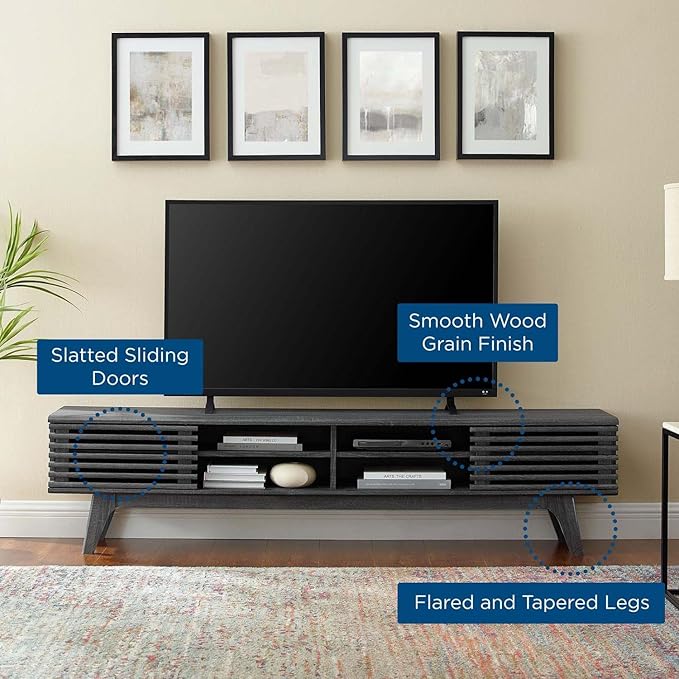 Modway Render Mid-Century Modern Low Profile 70 Inch Media Console TV Stand in Charcoal, 70" - LeafyLoom