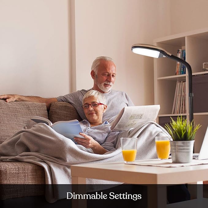 Brightech Litespan - LED Floor Reading Lamp, Modern Wooden Style, Adjustable Gooseneck, 850-950 Lumens, 12W, 3-Year Warranty - LeafyLoom