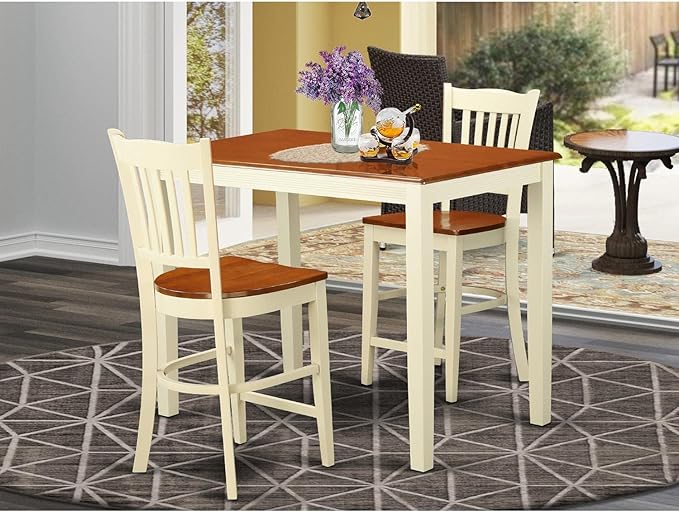 East West Furniture YAGR3-WHI-W 3 Piece Kitchen Counter Set for Small Spaces Contains a Rectangle Dining Room Table and 2 Dining Chairs, 30x48 Inch, Buttermilk & Cherry - LeafyLoom