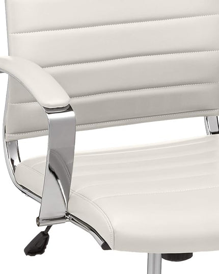 Amazon Basics Executive Modern Office High-Back Adjustable Rolling Computer Desk Chair with Armrests, 360 Swivel, 330 Pound Capacity, Chrome, Stunning White Faux Leather, 23.9"D x 24.69"W x 41.5"H - LeafyLoom