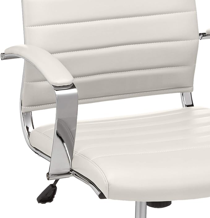 Amazon Basics Executive Modern Office High-Back Adjustable Rolling Computer Desk Chair with Armrests, 360 Swivel, 330 Pound Capacity, Chrome, Stunning White Faux Leather, 23.9"D x 24.69"W x 41.5"H - LeafyLoom
