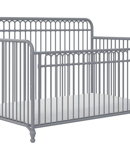 Little Seeds Ivy 3-in-1 Convertible Metal Crib, Dove Gray - LeafyLoom